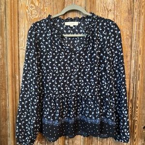 LOFT Navy and White Patterned Blouse
